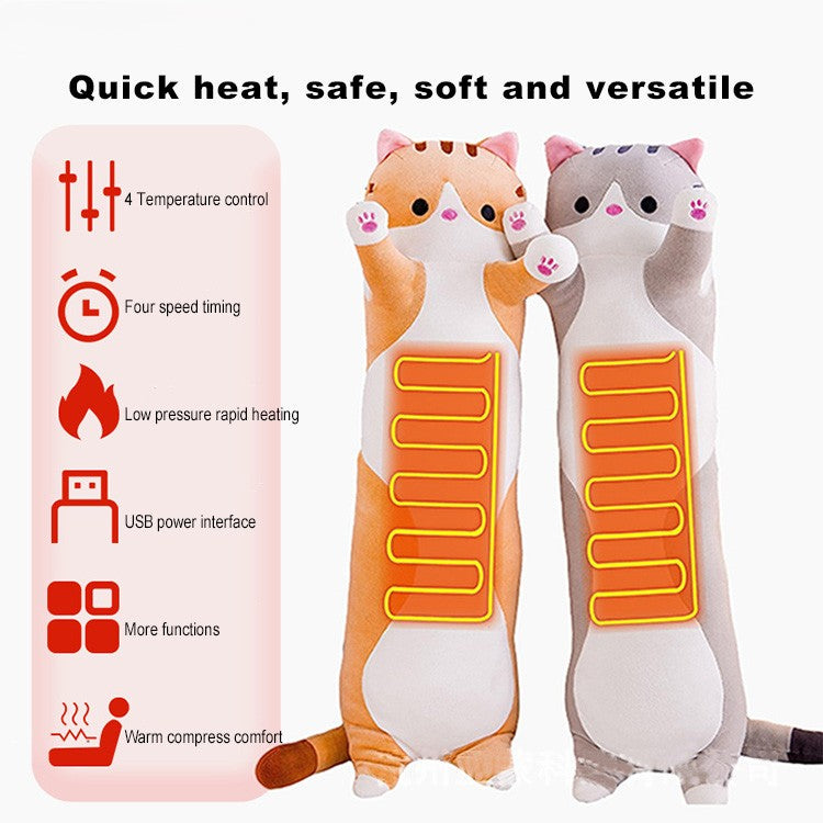 Plush heated cat pillow